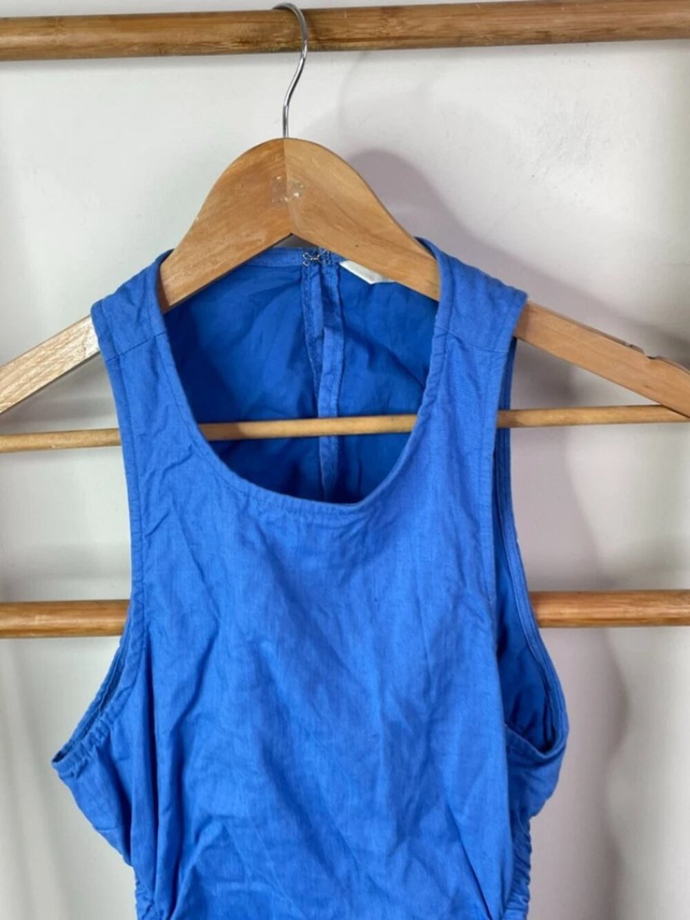 Womens 6 Blue Cut Out Back Linen Round Neck Sleeveless Mini - Picture 4 of 5